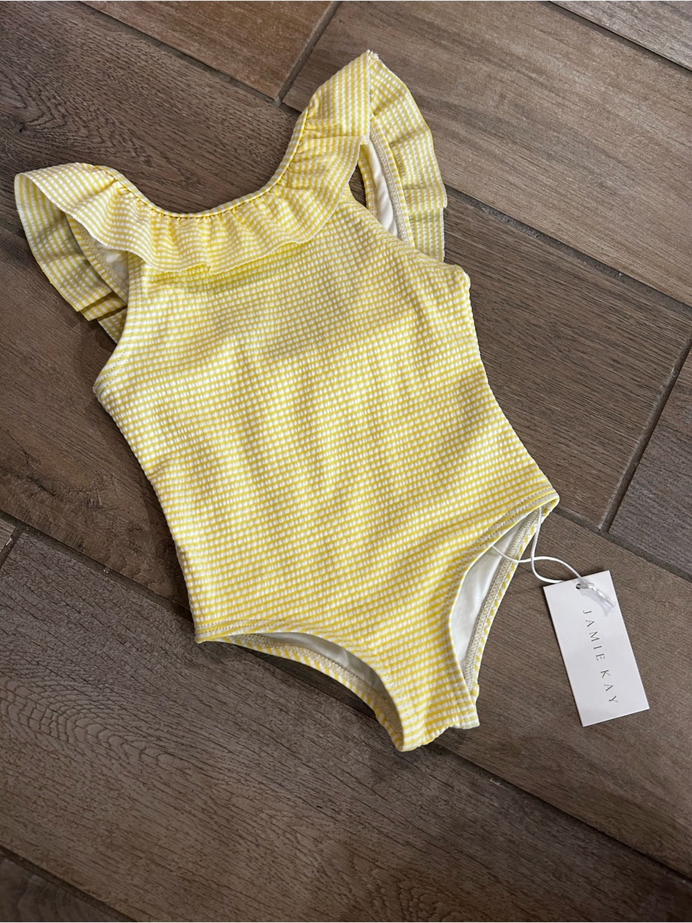 Jamie Kay Yellow Gingham Ruffle-Trim One-Piece Swimsuit